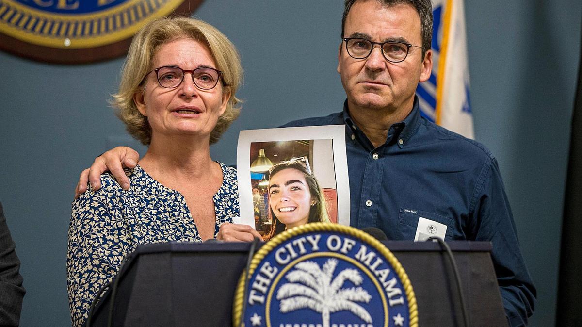 Corinne and Guillaume Avenet, the parents of Justine Avenet, the woman killed in a hit-and-run on Sunday, held a press conference at the Miami Police Department’s Central Station on Friday, Nov. 4, 2022, to urge the public for information about the driver who killed Avenet.