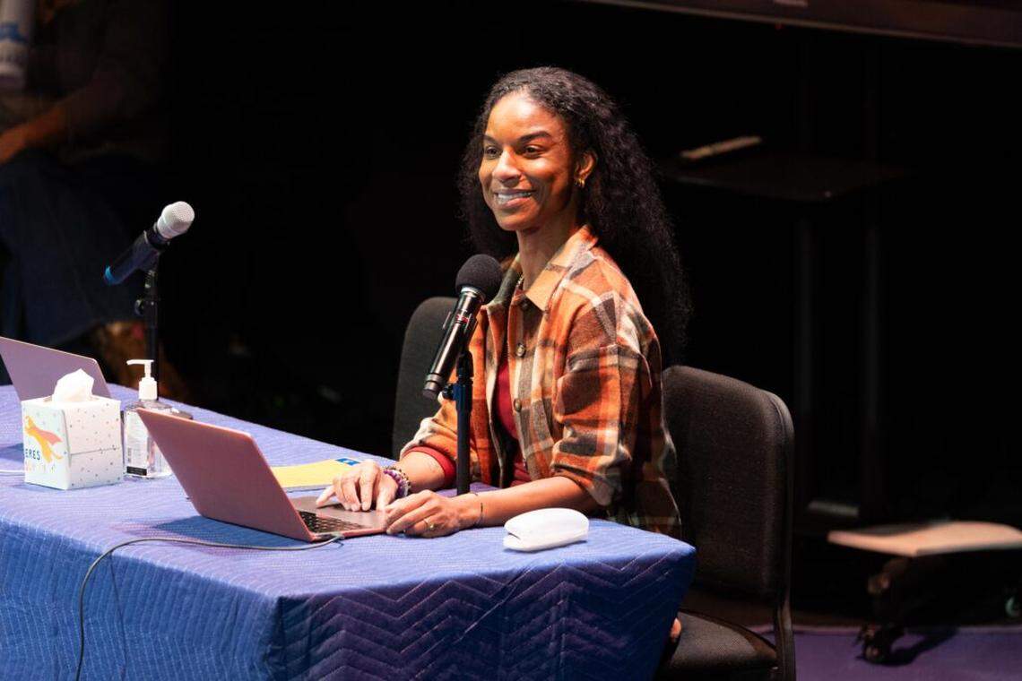 Cast member Donna Simone Johnson appears in “Arms Around America.” The show is based on three years of stories collected from Miami, Montana and Los Angeles.