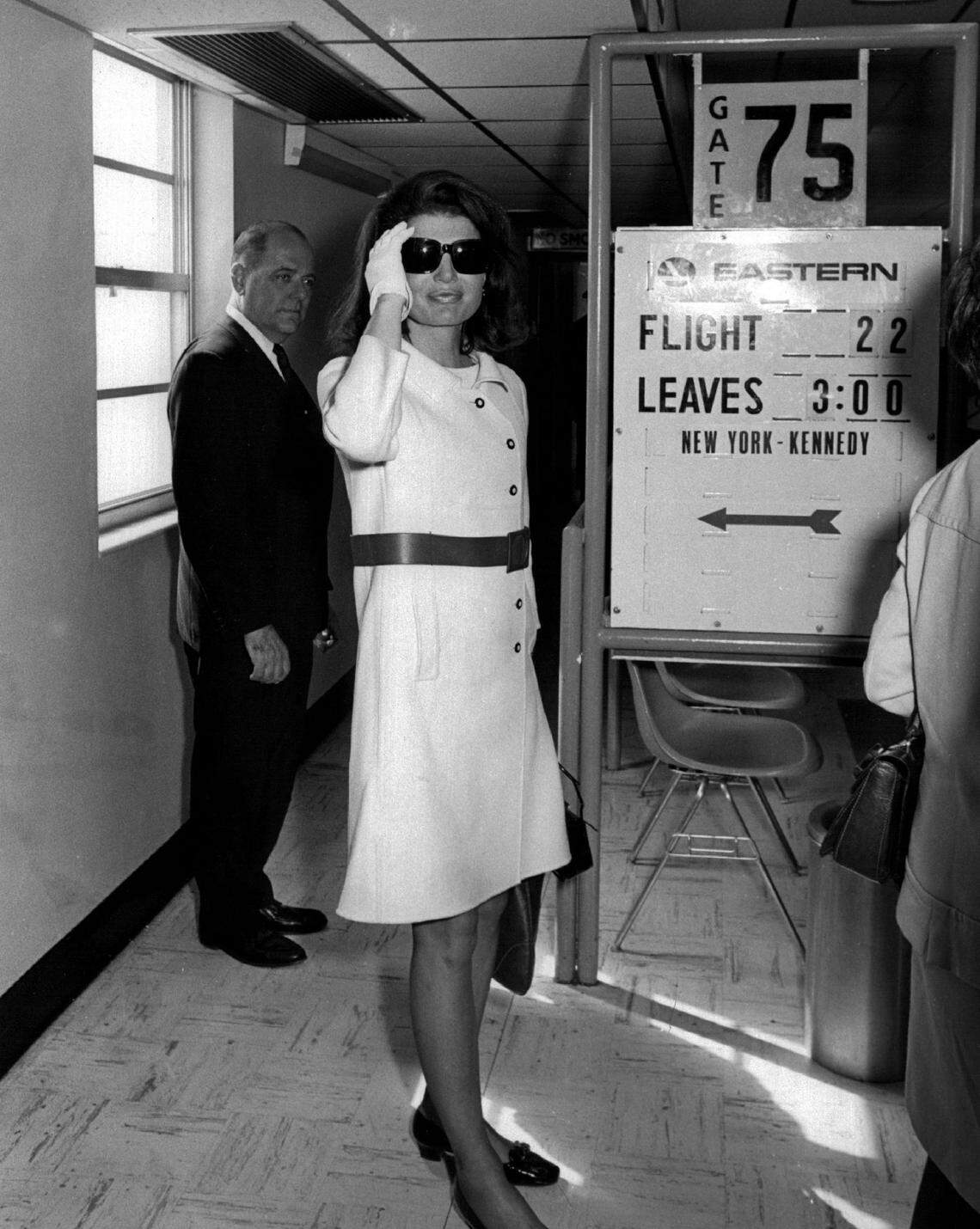 Former first lady Jacqueline Kennedy at the Miami Airport in 1968.