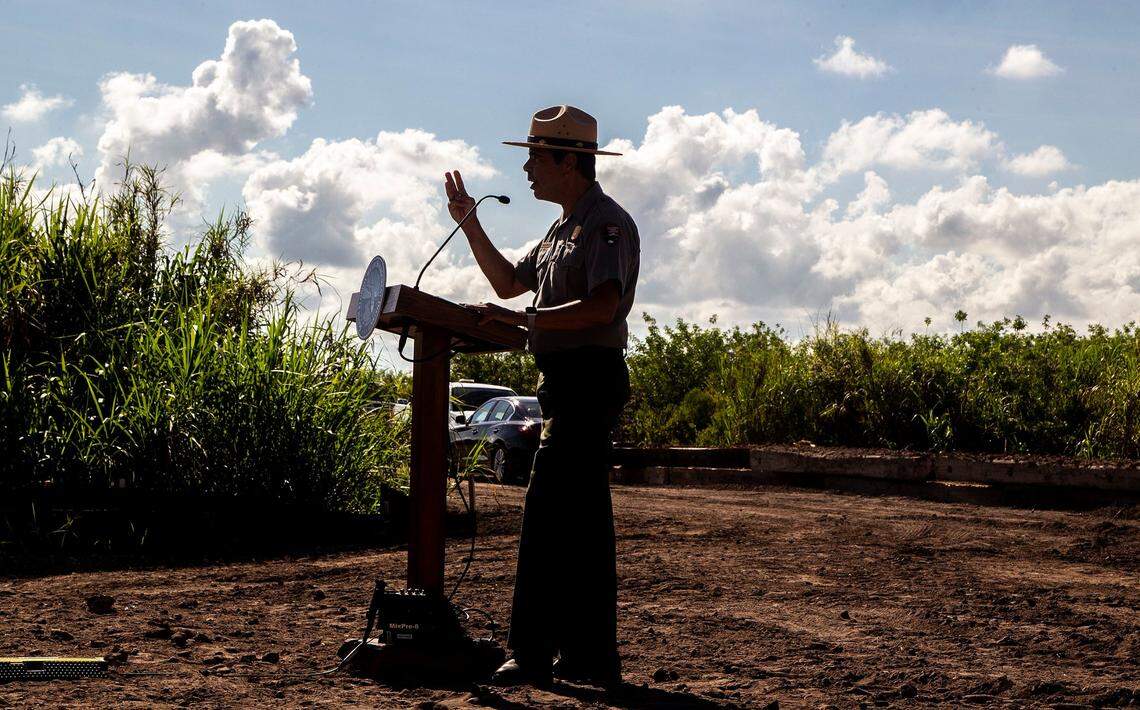 Pedro Ramos, Superintendent of Everglades and Dry Tortugas National Parks, announced that the South Florida Water Management District was to construct a seepage wall to protect the 8.5 square mile area, or Las Palmas, from increased flood risk as more water flows south through Everglades National Park in this file photo from Aug. 20, 2021.