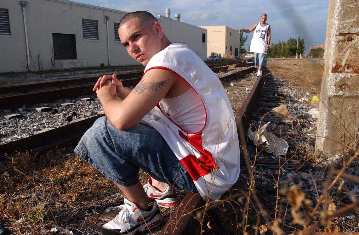 In 2003, rapper Pitbull hangs in the Wynwood neighborhood he grew up in.