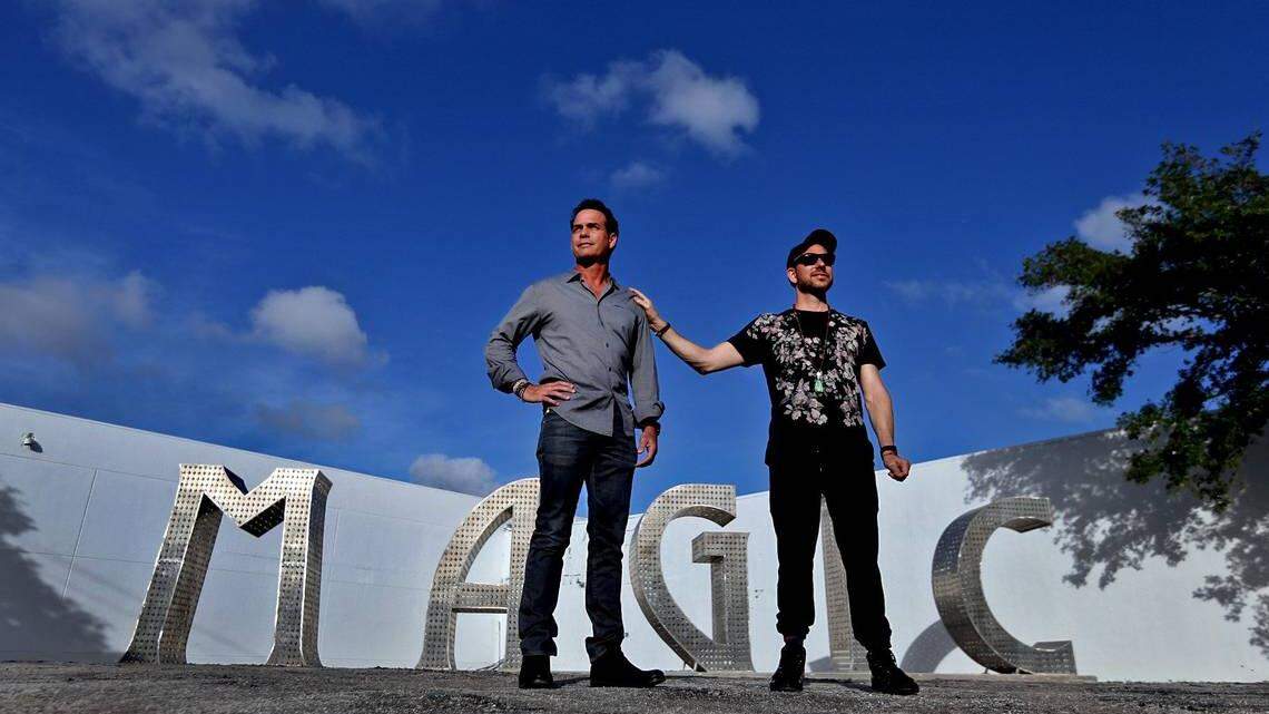 Robert Zangrillo and Tony Cho stand at their Magic City Sculpture Garden in November 2016 while announcing their new project in Little Haiti.