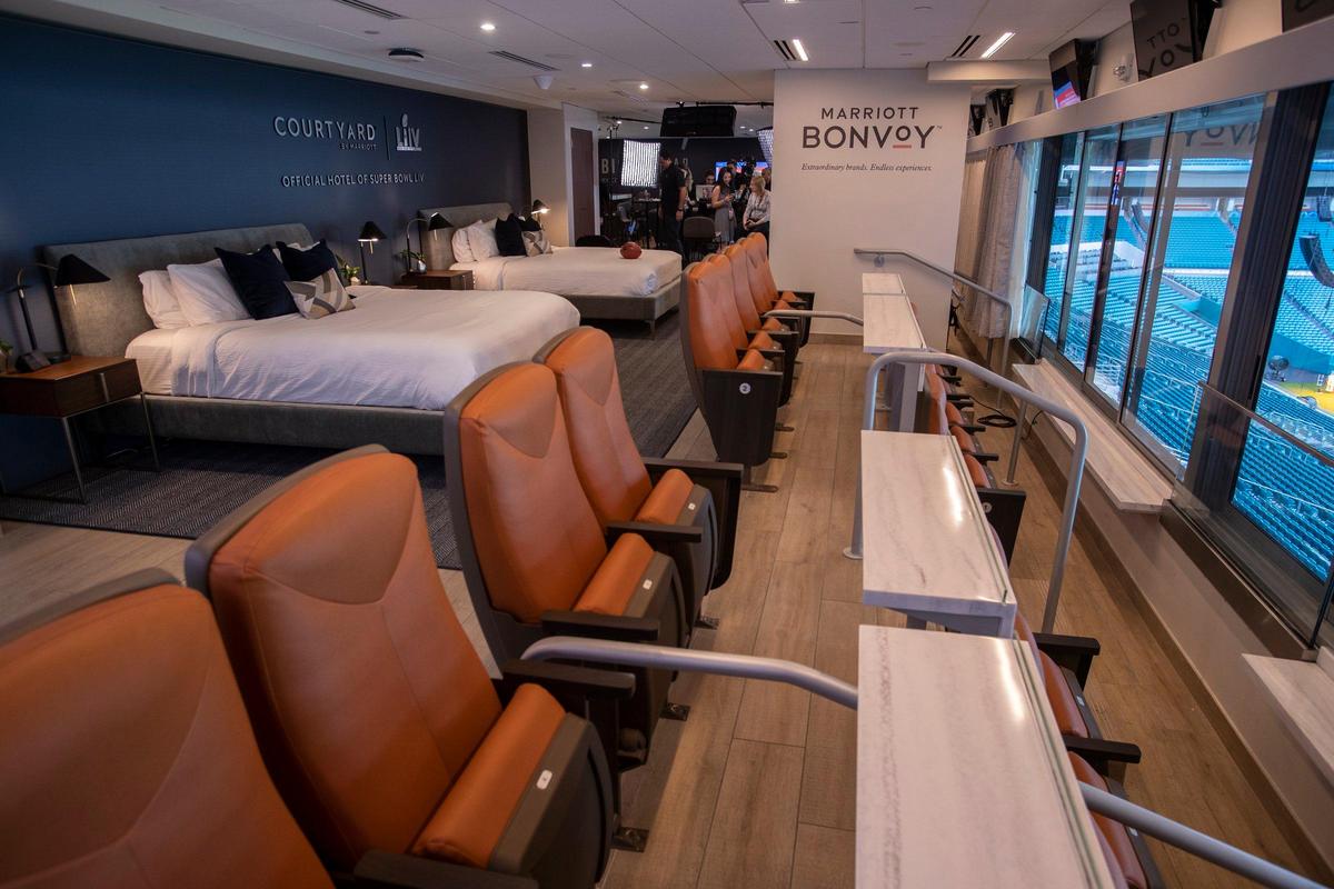 Courtyard by Marriott, the NFL’s official hotel partner, has turned one of the suites at Hard Rock Stadium into a hotel room for the winner of its Super Bowl Sleepover Contest seen here on Wednesday, January 15, 2020.