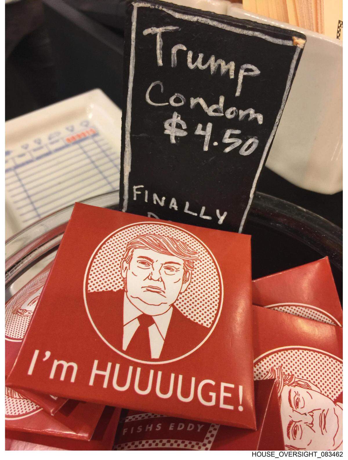 An undated photograph appearing to show a bowl of condoms with Trump’s face on them. It was among a trove of documents Jeffrey Epstein’s estate provided to the House Oversight Committee.
