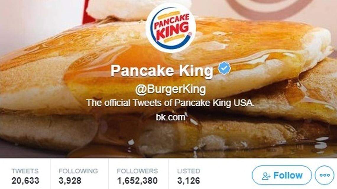 Burger King temporarily altered its Twitter page on June 11, 2018, to read Pancake King in response to competitor International House of Pancakes' new push to market its burgers.