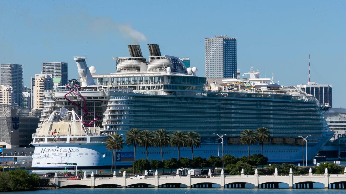 Royal Caribbean’s Harmony of the Seas is docked at PortMiami on Wednesday, Jan. 20, 2021.