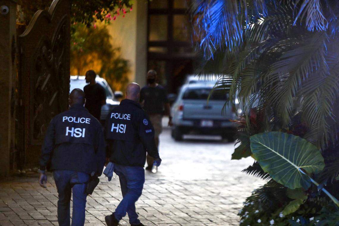 Federal agents outside the two Star Island mansions of Sean ‘Diddy’ Combs on Monday, March 25, 2024, in Miami Beach, Florida. Federal agents raided his two Miami Beach mansions, along with raiding his home in Los Angeles. The raids follow a suit by his ex producer alleging Diddy was engaged in a ‘widespread and dangerous criminal sex trafficking organization