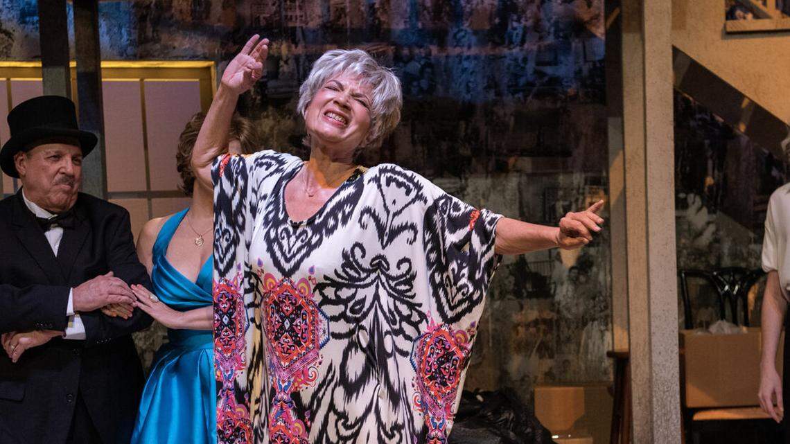 Adriana Sevan as Ximena with, from left, James Puig, Barbara Bonilla and Emma Garcia Seeger in ‘El huracán’ at GableStage through May 14.