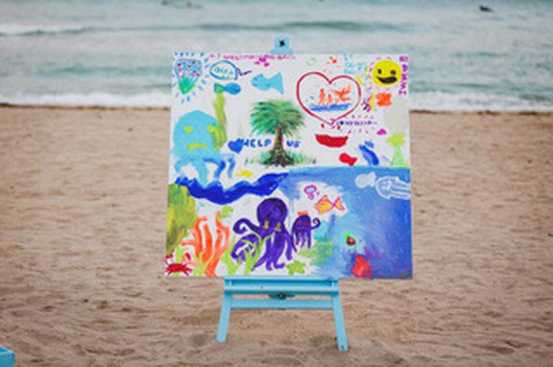 The finished painting that the volunteers created at the Kids Heal the Oceans event in January at Bal Harbour beach.