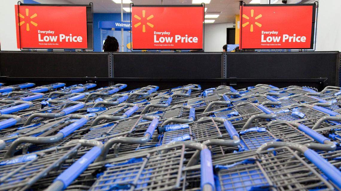 In this stock photo taken Dec. 15, 2010, shopping carts are shown inside a Walmart store in Alexandria, Virginia.