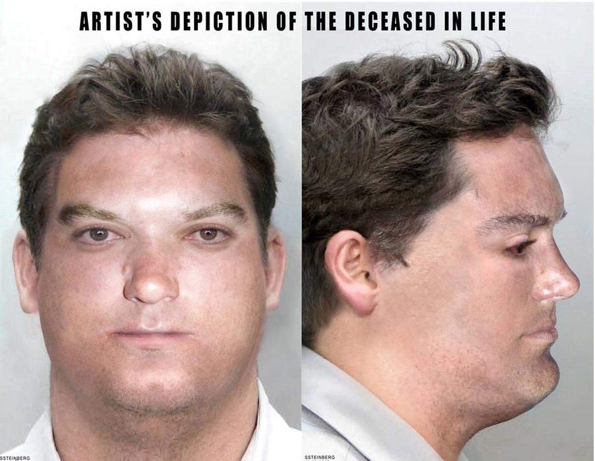 Representación artística de un hombre no identificado encontrado muerto en South Beach en diciembre de 2009.