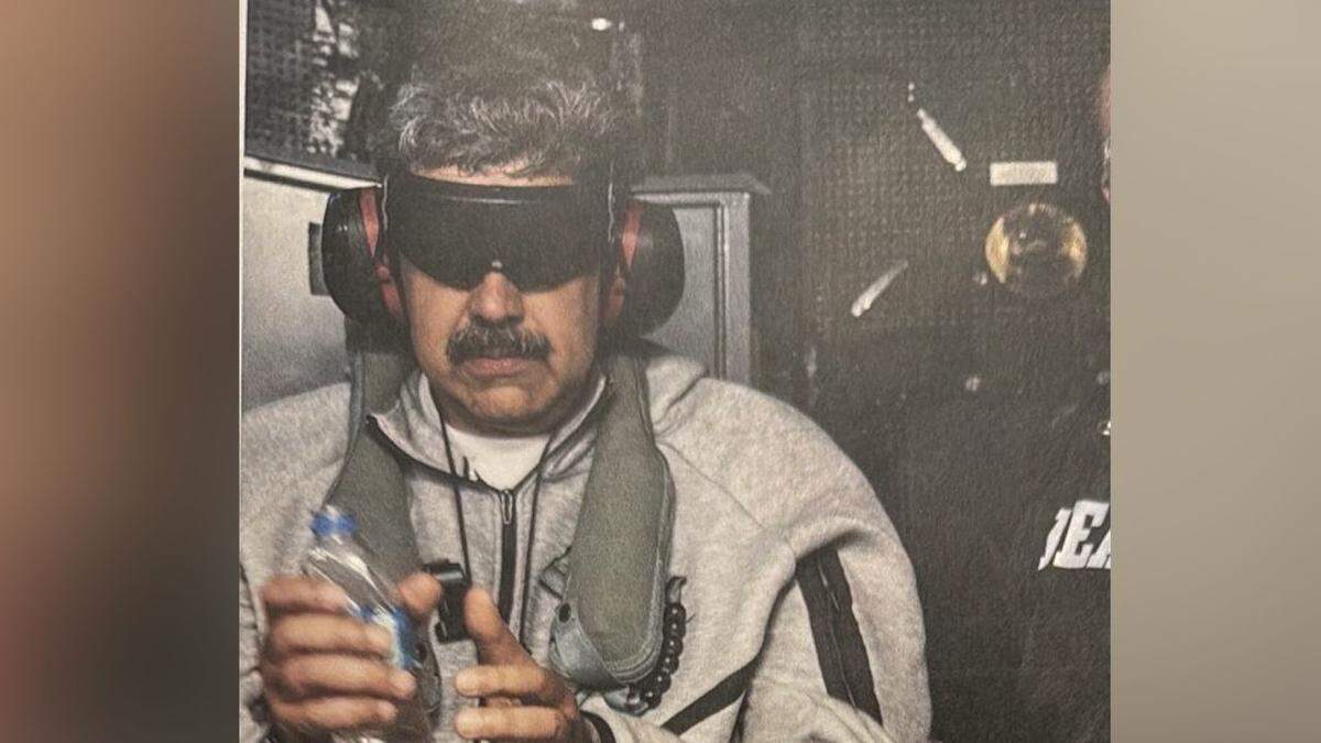 Captured Venezuelan strognman Nicolas Maduro aboard a U.S. warship.