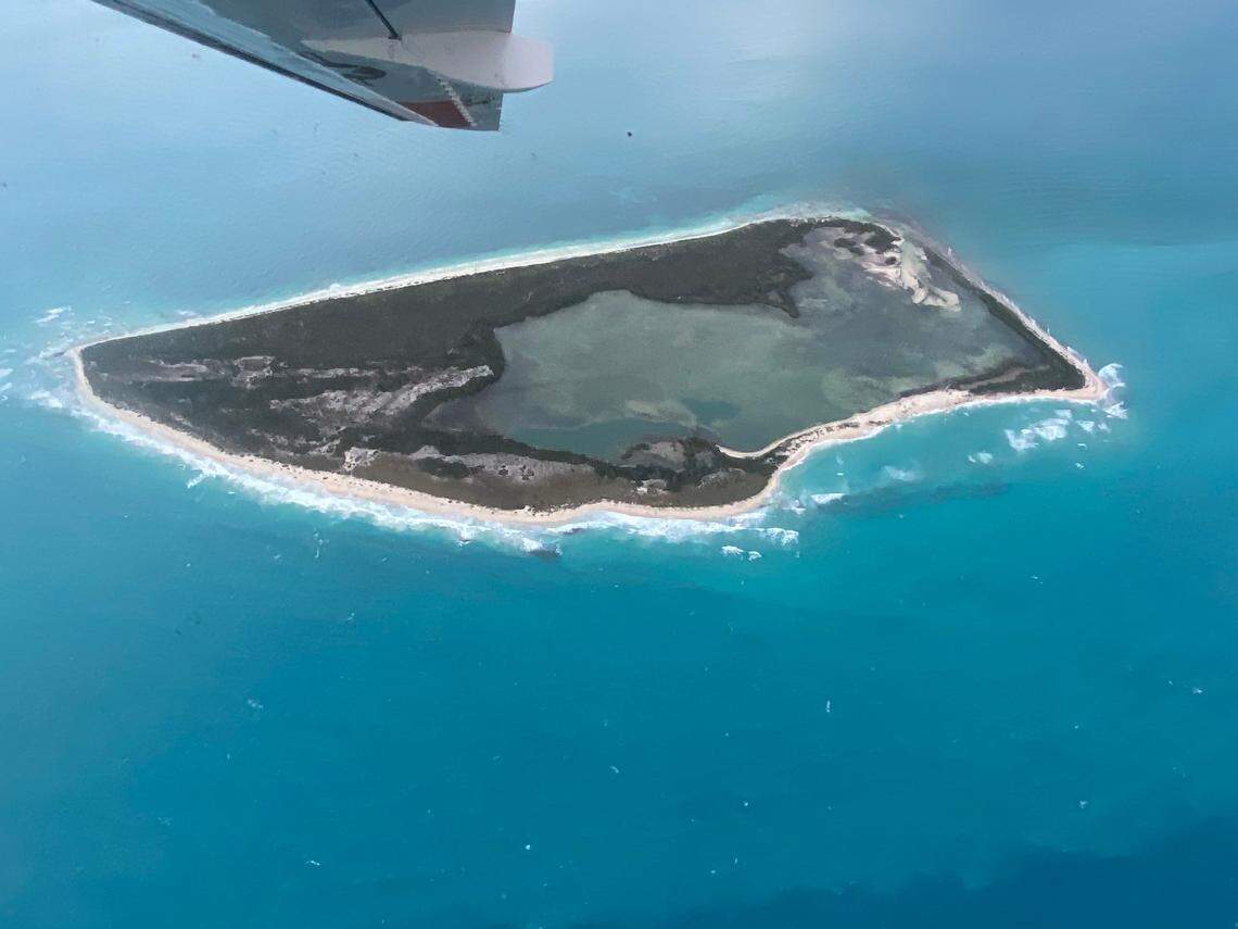 A U.S. Coast Guard C-144 Ocean Sentry circles above Cay Sal Bank in the Bahamas Saturday, Jan. 14, 2023.