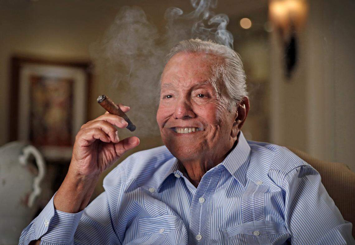 Felipe Valls Sr., the founder of Versailles Cuban restaurant as well as more than 40 other restaurants, tells us the story of how he invented the concept of the walk-up Cuban coffee window in Miami as he sips a cafecito at his home in Coral Gables on Friday, September 4, 2020.