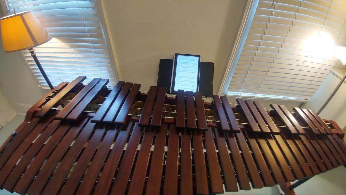 Ben Wahlund plays the marimba, a percussion instrument with roots in Central America and African traditions.