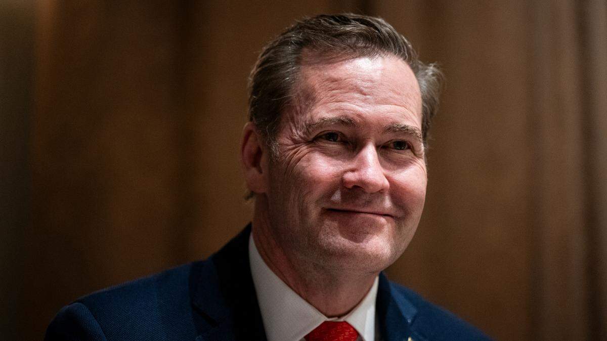 Mike Waltz, US national security adviser, during a lunch with US President Donald Trump, not pictured, and Jonas Gahr Store, Norway’s prime minister, not pictured, in the cabinet room of the White House in Washington, DC, US, on Thursday, April 24, 2025. The meeting is expected to cover security policy and the war in Ukraine. Photographer: Al Drago/Pool/Sipa USA