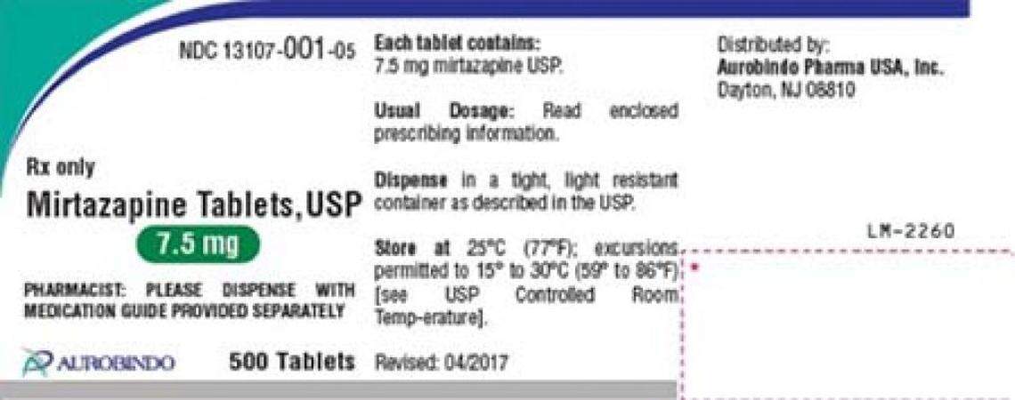 The label of the recalled Mirtazapine