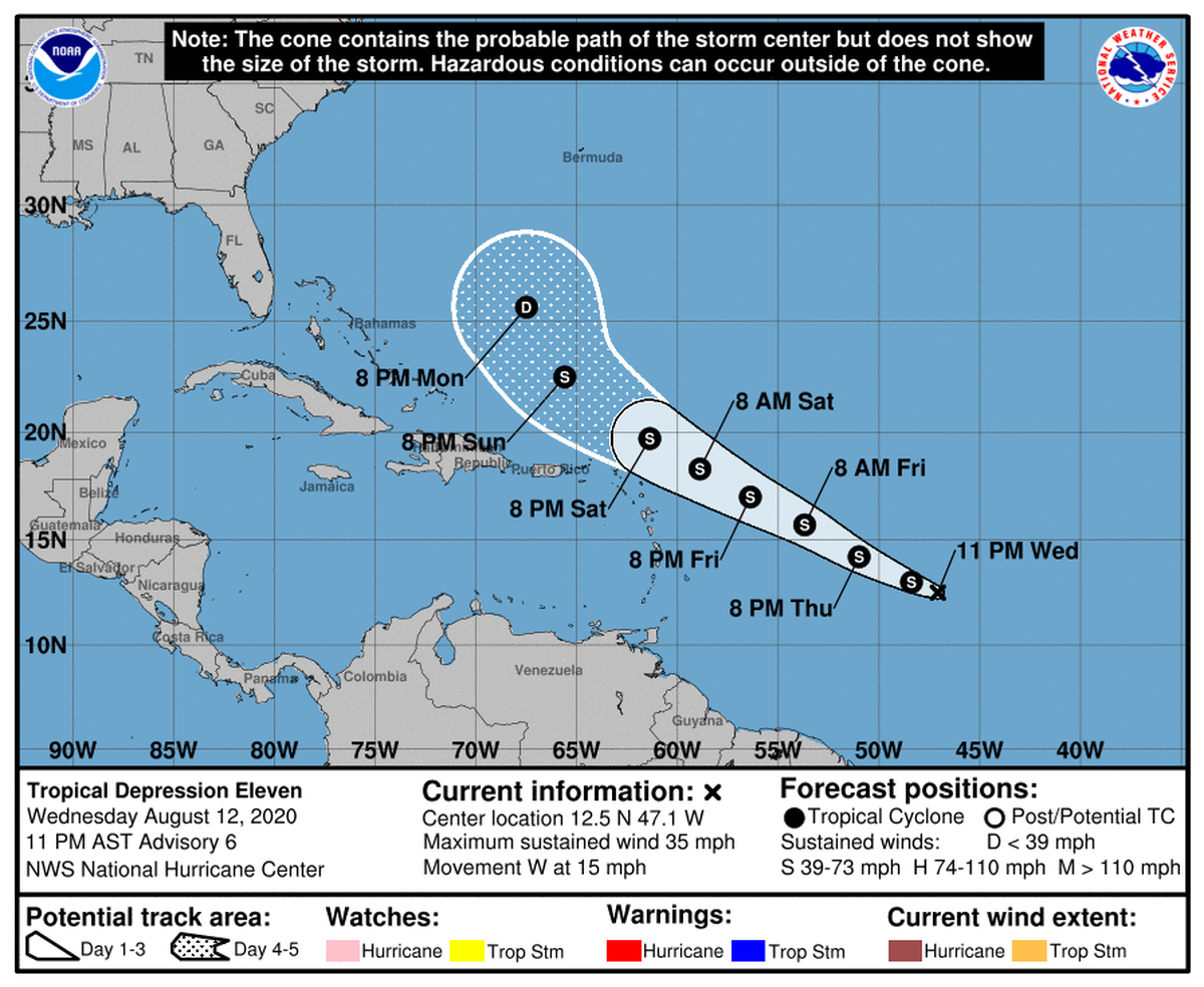 Tropical Depression 11 could strengthen to Tropical Storm Josephine Wednesday night or Thursday morning.