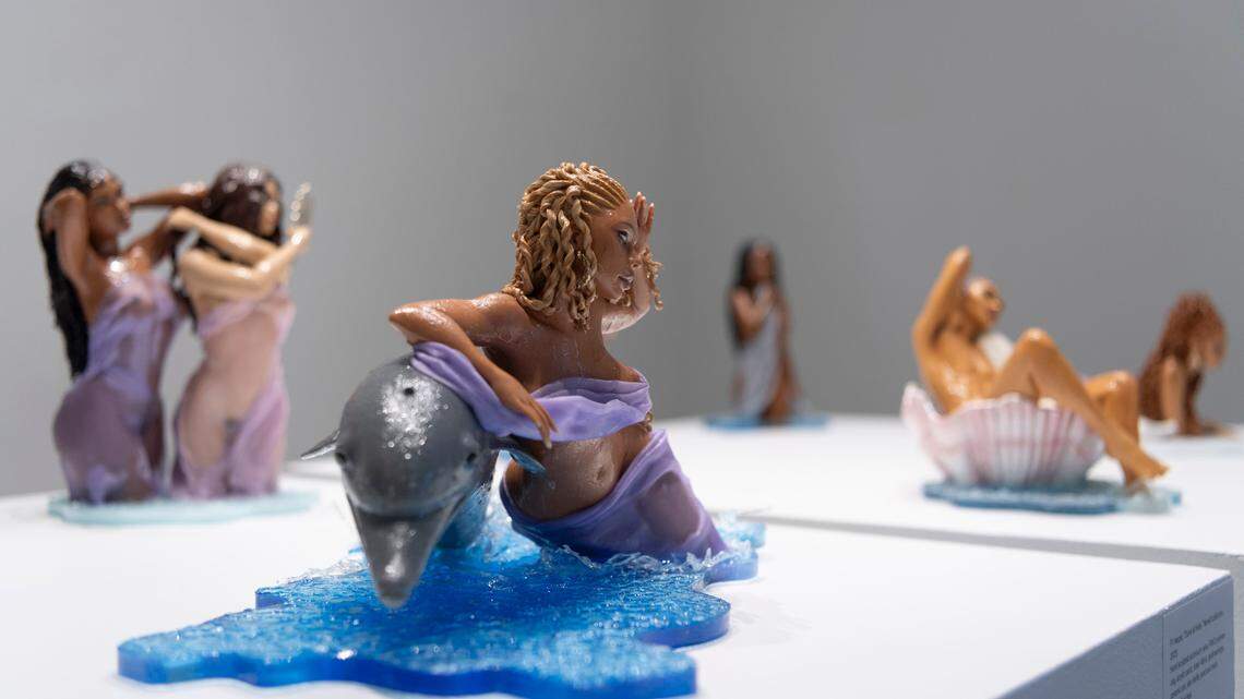 Highly detailed sculptures by Scotland-based artist PJ Harper on display at Oolite Arts in Miami Beach.