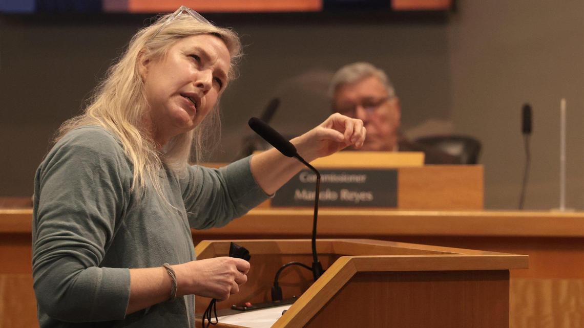 Katrina Morris gives her remarks regarding redistricting of District 2. Holland & Knight attorney and lobbyist Miguel De Grandy presented the preliminary redistricting plan in hope of balancing the population of each district during a special commission meeting at City Hall on Monday, Feb. 7, 2022.