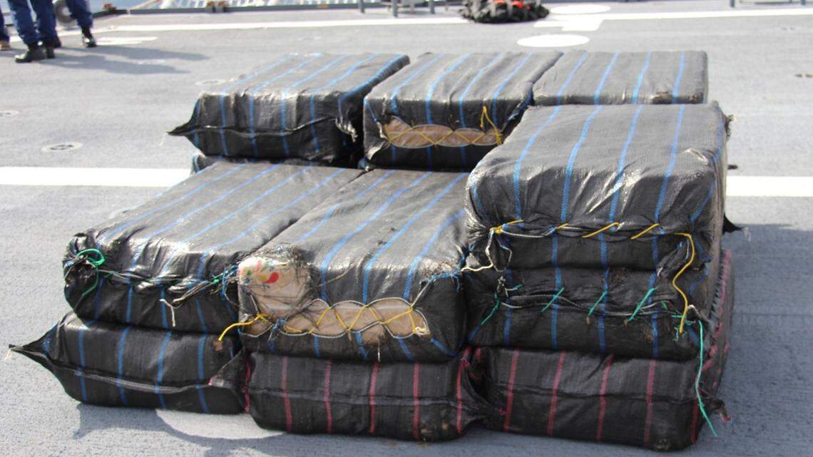 Bales of cocaine on the U.S. Coast Guard Cutter James, part of an offloading of almost six tons of cocaine earlier this year