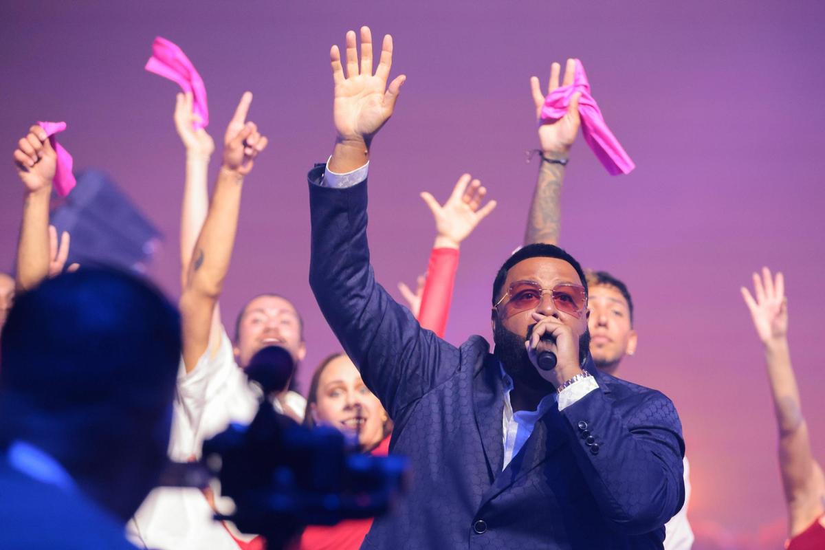 DJ Khaled performs during the Global Champions Arabians Tour Miami Beach.