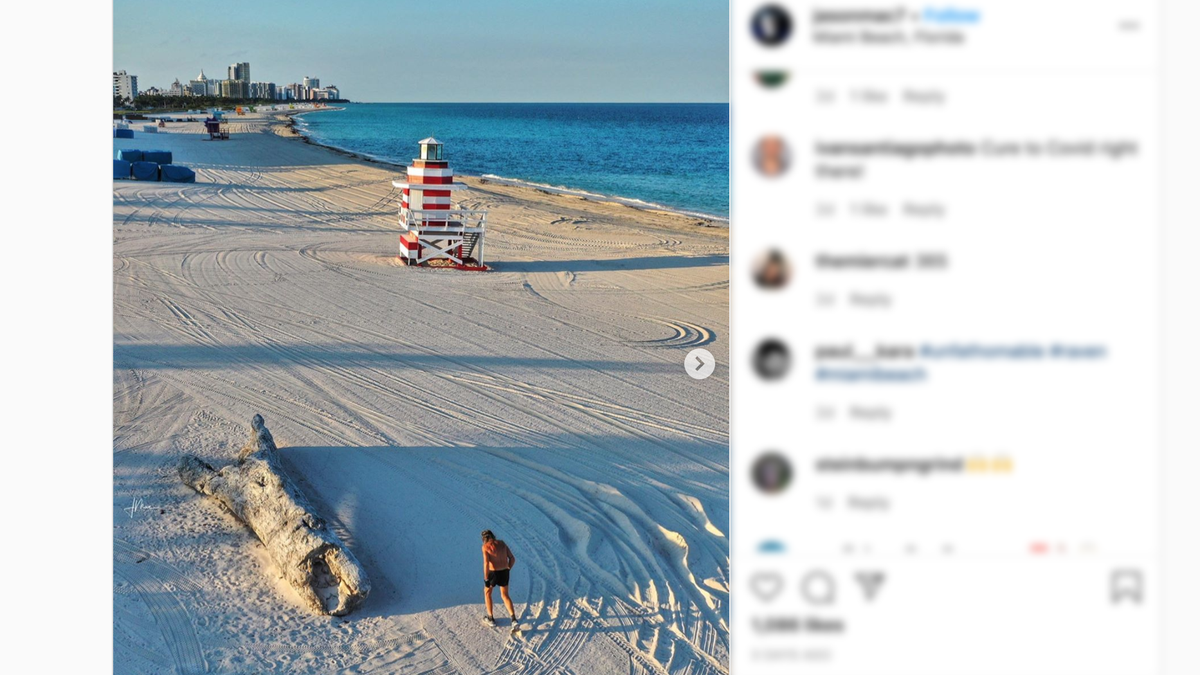 Robert “The Raven” Kraft takes a solo run on South Beach. The beach is closed but Kraft got permission from the city to keep his 45-year streak going only if he runs alone and not with his usual group.