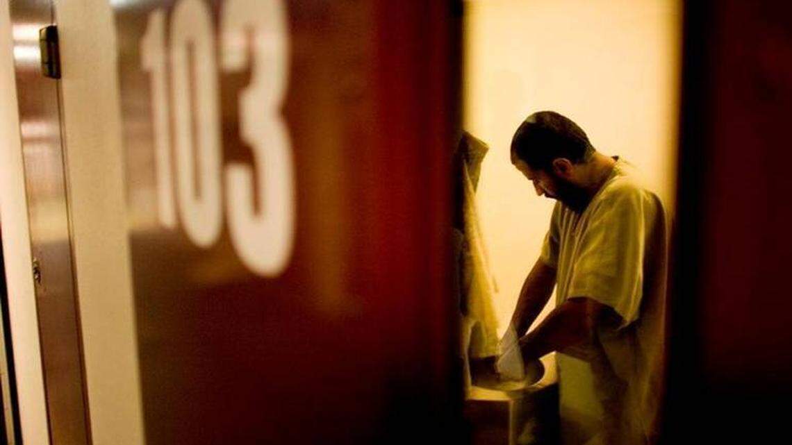 In 2008, a Guantánamo detainee is in his cell at the Camp 5 prison building at the U.S. Navy base in southeast Cuba.