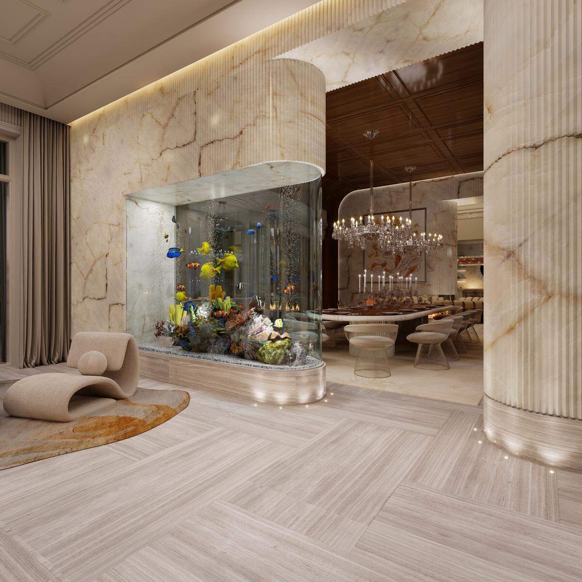 An interior rendering of the house being built at 7 Indian Creek Island Rd.