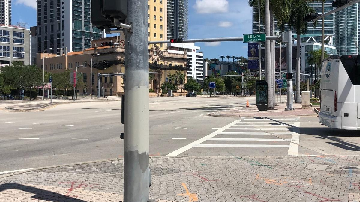 People may have actually heeded the Trump traffic warnings and tuned into local news. The normally clogged stretch of Biscayne Boulevard on Northeast Fifth Street, leading into the Port of Miami in front of Bayside Marketplace, resembled a ghost town around 11 a.m. Tuesday.