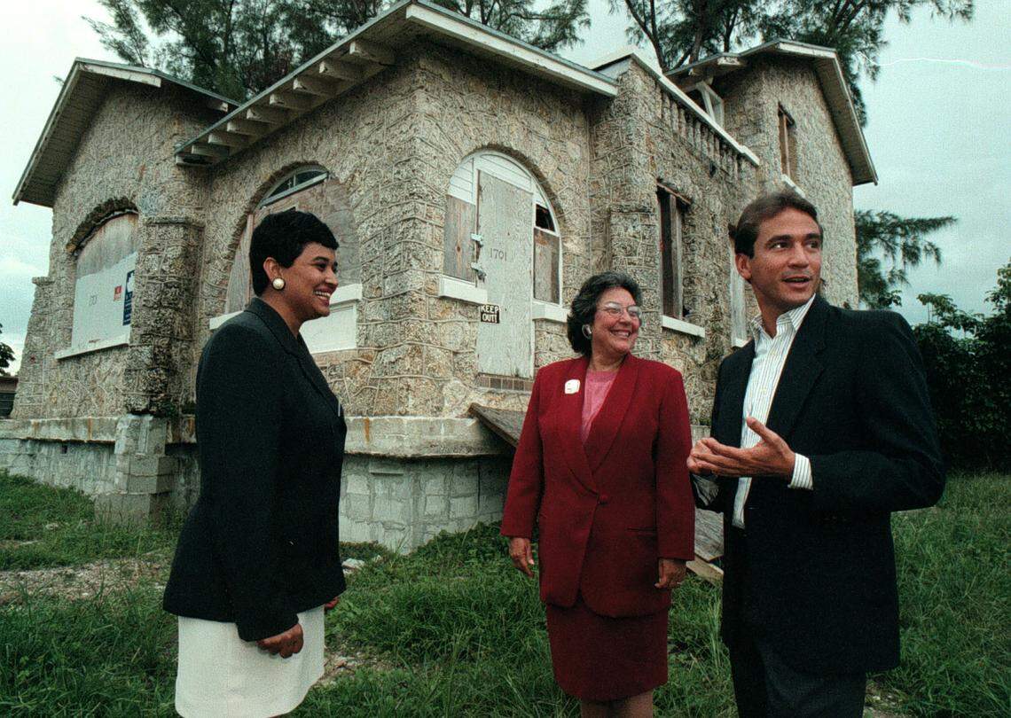 In 1997, Margarita Cepeda, Mattie Bower and Victor Diaz hope to see work begin on finishing the future home of the Miami Beach Hispanic Community Center, 1701 Normandy Dr.