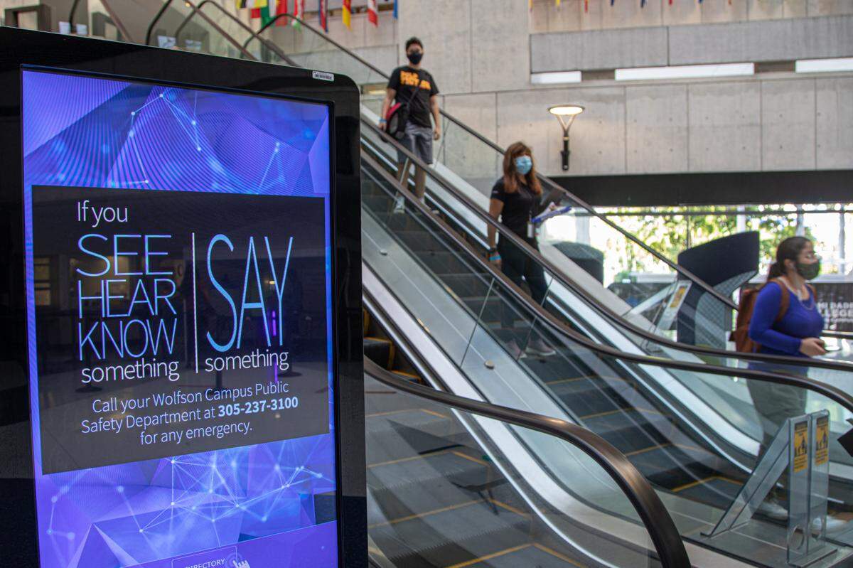 Miami Dade College students return to the Wolfson Campus in downtown Miami on Monday, Sept. 28, 2020, after the college reopened its classrooms.
