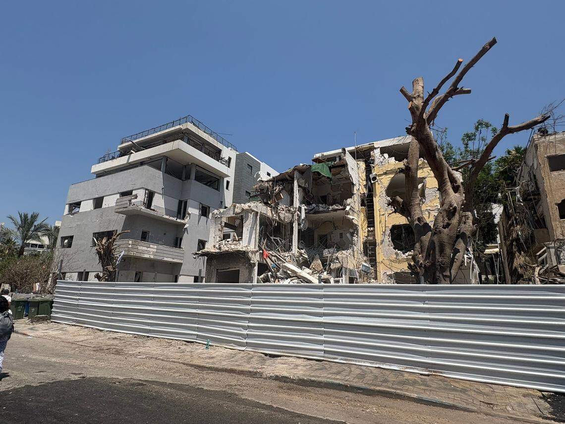A Tel Aviv building destroyed by missiles.