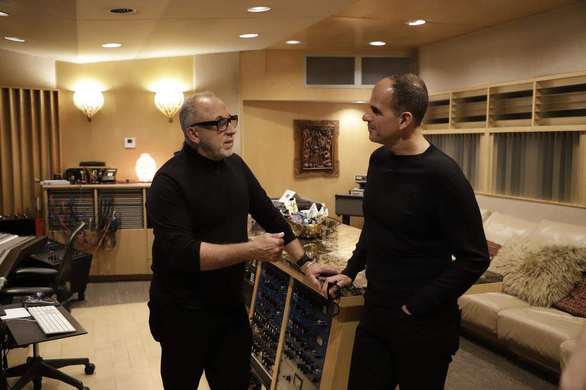 Marcus Lemonis, right, visits with Emilio Estefan on the CNBC episode of ‘Streets of Dreams’ focusing on Little Havana which airs Tuesday, Jan. 12, 2021.