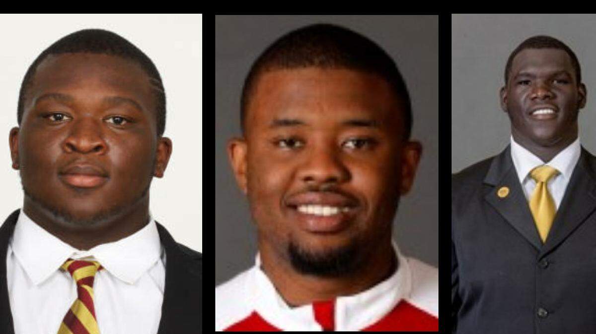 From left: FSU defensive lineman Fredrick Jones, Miami (Ohio) wide receiver James Gardner, Alabama State offensive lineman Carl Thompson.