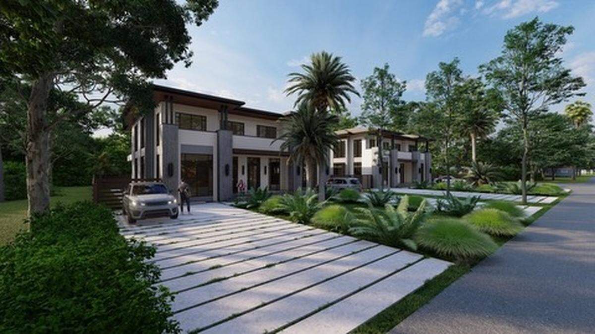 Una representación tomada de un folleto de ventas muestra cómo un urbanizador planea construir un par de dúplex de lujo en un lote en el barrio unifamiliar no incorporado Schenley Park que una vez tuvo una sola casa. La solicitud, que está siendo revisada, se presentó en virtud de una norma de Miami-Dade diseñada para ayudar a aliviar la grave escasez de viviendas del condado.