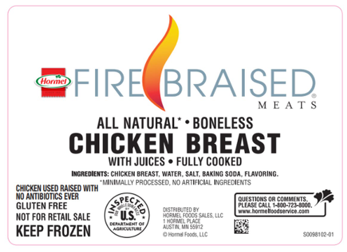 Imagen de la etiqueta de las pechugas de pollo sacadas del mercado por Hormel Foods. 