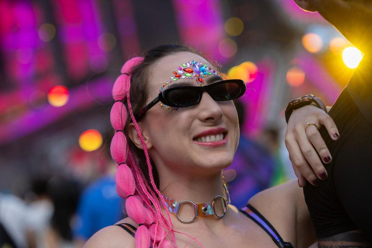 Pamela Zogatti of Brazil watches the musical performance on the main stage during Ultra Music Festival’s 25th anniversary at Bayfront Park, in Miami, Florida, on Friday, March 28, 2025.