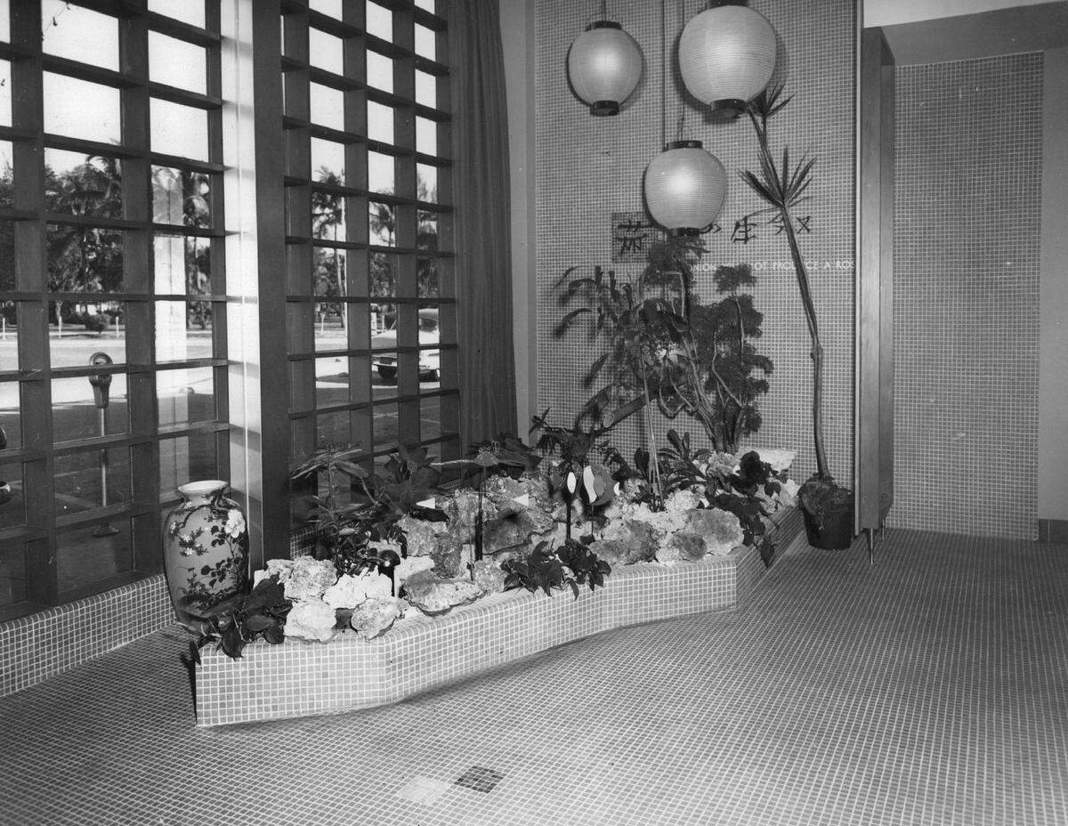 The interior of a new Polly Davis Cafeteria in Hollywood in 1954.