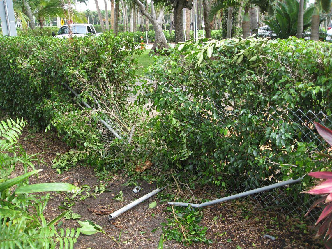 Part of Bethesda-by-the-Sea’s fence caved in after a microburst barreled through the church’s playground .