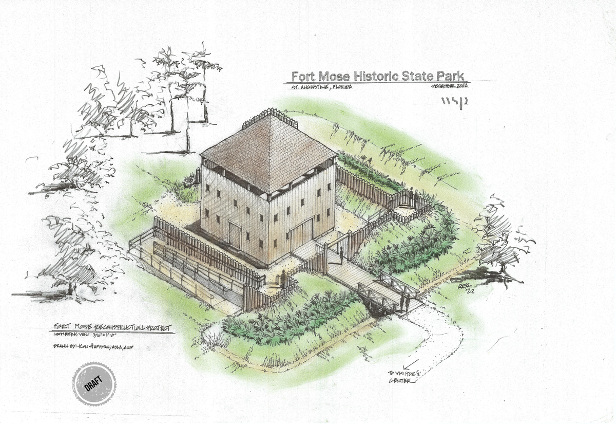 A rendering of what the reconstructed Fort Mose will look like. Fort Mose was the first free, Black settlement in what would become the United States of America.