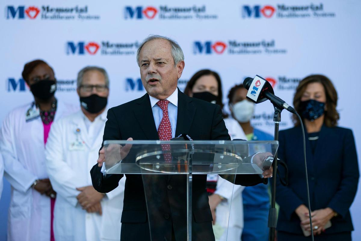 President and CEO of Memorial Healthcare System Aurelio Fernandez speaks during a press conference at a Memorial Specialty Pharmacy in Miramar on Monday, December 14, 2020. The first Pfizer BioNTech vaccine in South Florida was administered there on Monday.