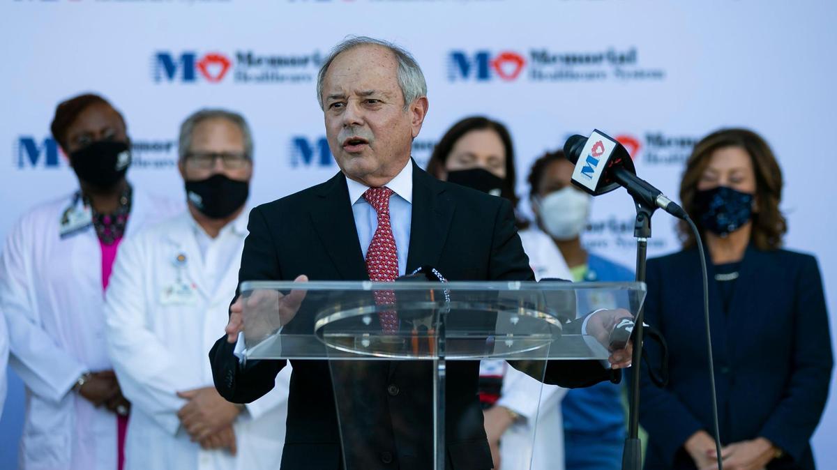 President and CEO of Memorial Healthcare System Aurelio Fernandez speaks during a press conference at a Memorial Specialty Pharmacy in Miramar, Florida, on Monday, Dec. 14, 2020. The first Pfizer-BioNTech vaccine in South Florida was administered at the location then.