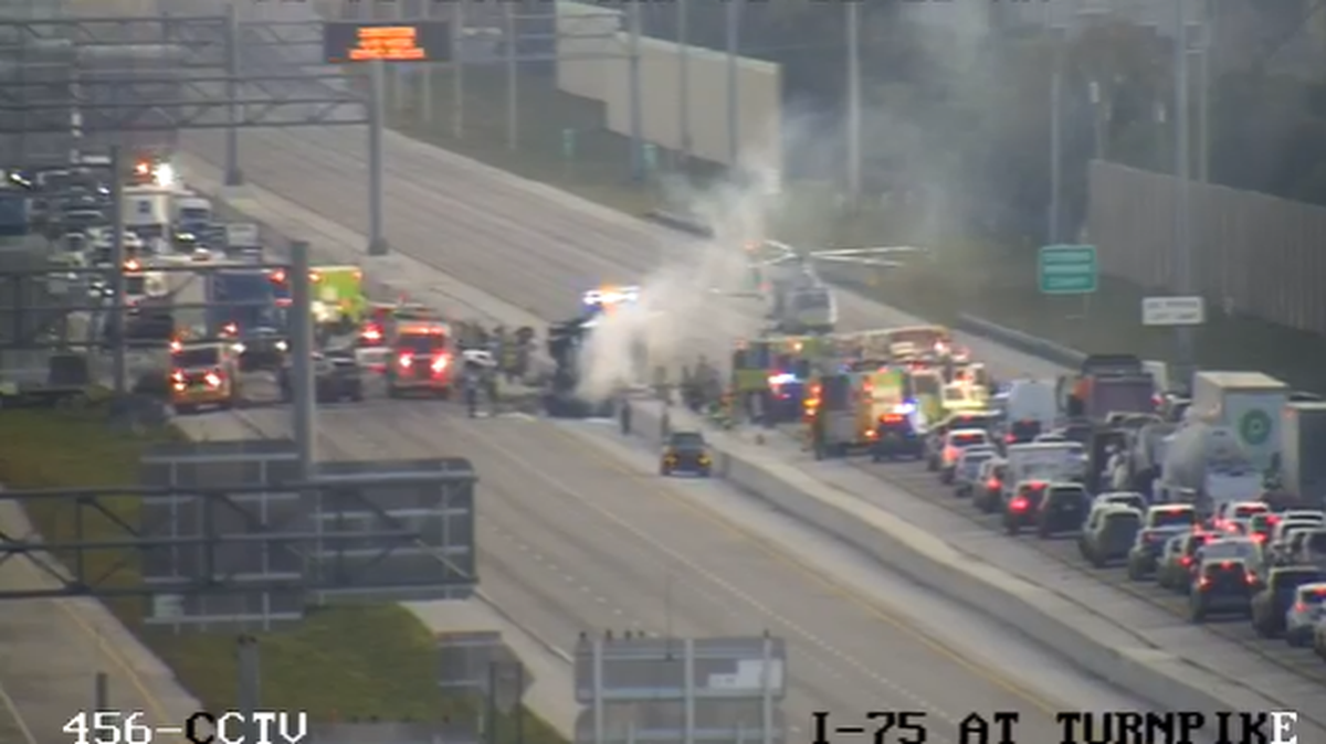 Florida’s Turnpike was shut down Thursday morning in northwest Miami-Dade after a fiery multi-vehicle crash and a rescue helicopter landed on the highway.