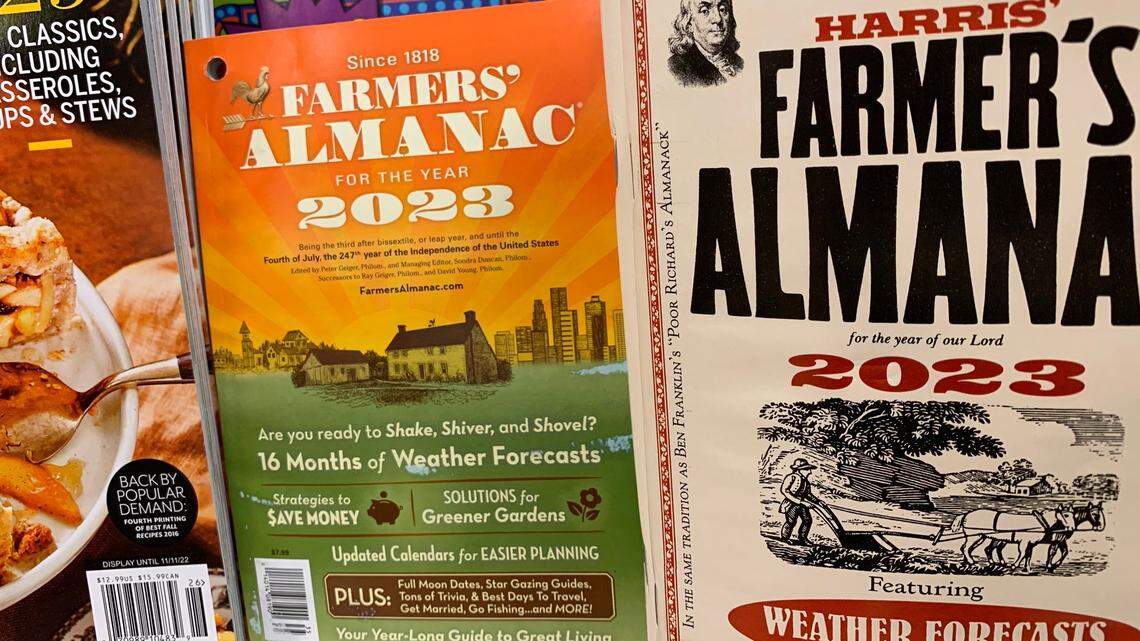 The “new” Farmers’ Almanac, left, since 1818, and the ‘old’ Harris Farmer’s Almanac, first published in 1792 and inspired by an even older version, released its 2023 editions in August. Both are available at stores that carry magazines, like Publix, where these were found, and Dollar General, Barnes & Noble, Sam’s Club, Winn-Dixie, Walmart, Walgreens and elsewhere.