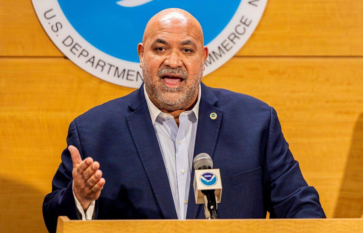 Clay Pacheco, director of the Broward County Office of Emergency Management, discusses emergency preparedness ahead of the 2026 Atlantic hurricane season during a press briefing at NOAA's National Hurricane Center in Miami, Fla., on Monday, June 1, 2026.