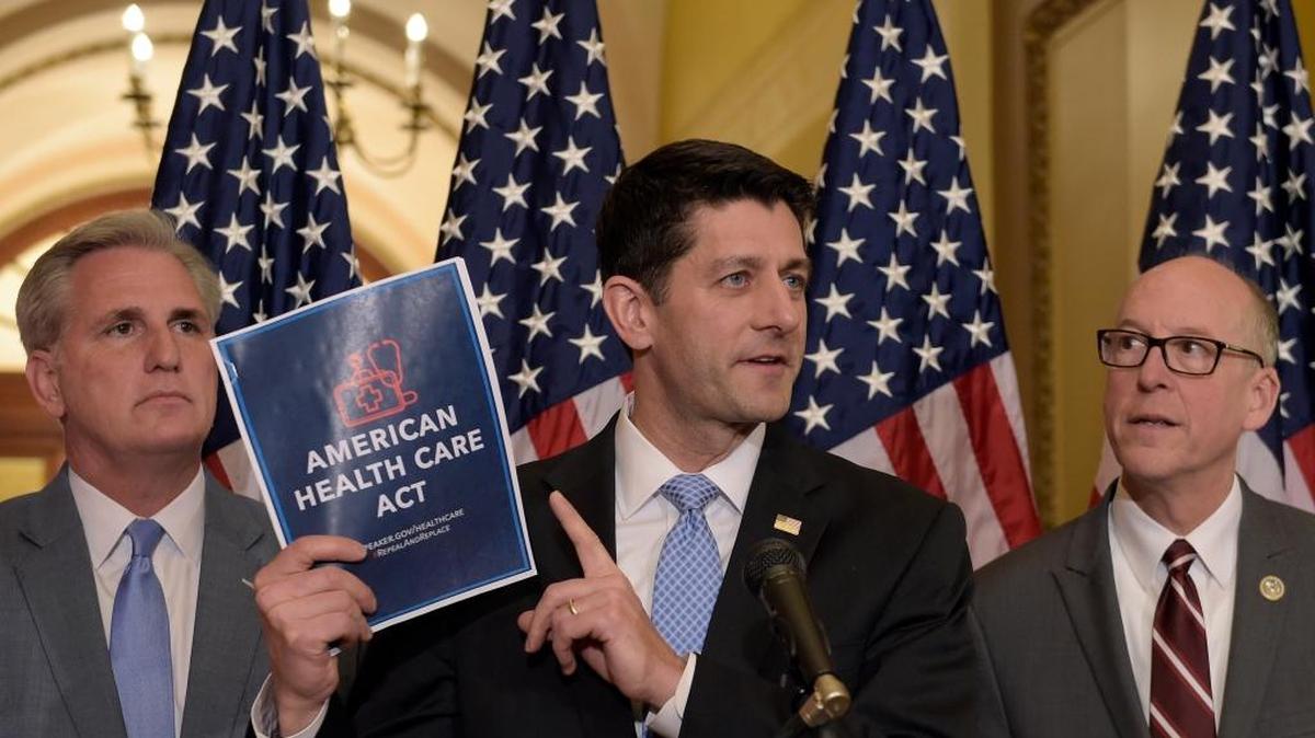 House Speaker Paul Ryan, center, with Rep. Greg Walden, right, and House Majority Whip Kevin McCarthy, speaks during a news conference on the American Health Care Act.