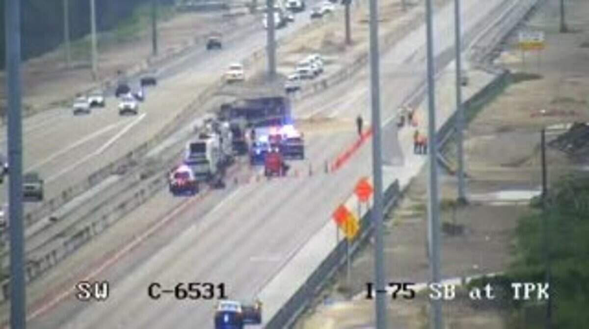 The cleanup of a tractor trailer spill and crash on southbound Interstate 75 and the Florida Turnpike extension in Northwest Miami-Dade