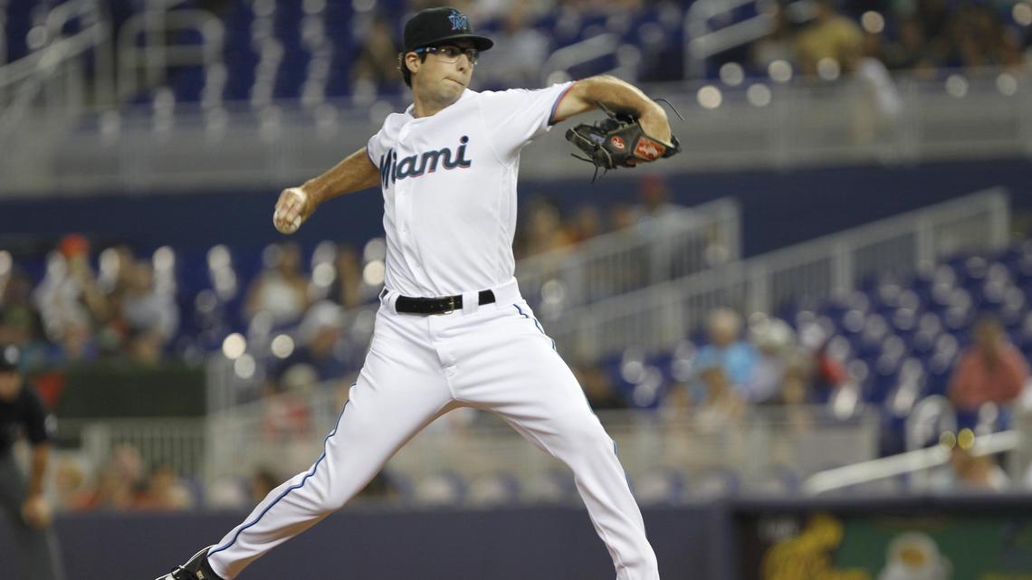 Miami Marlins starting pitcher Zac Gallen (52) throws a pitch in the first inning during a game against the Washington Nationals at Marlins Park in Miami, Florida, on Wednesday, June 26, 2019.