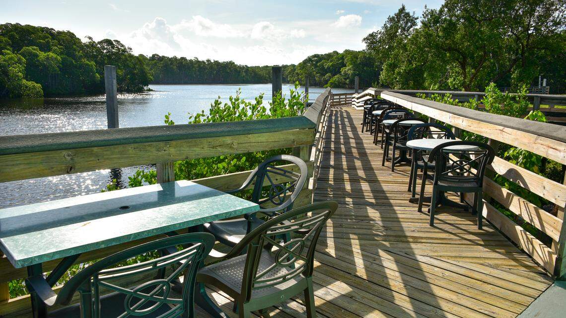Eat a burger, drink a beer and enjoy the view of mangroves at Blue Marlin Fish House.